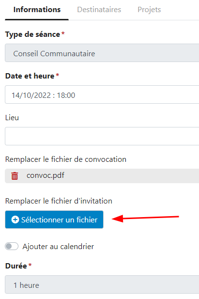 création séance avec fichier d'invitation