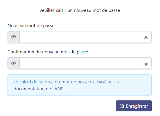 Saisie du nouveau mot de passe
