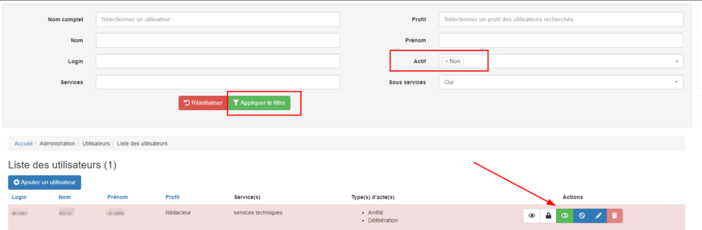 réactiver un utilisateur webdelib